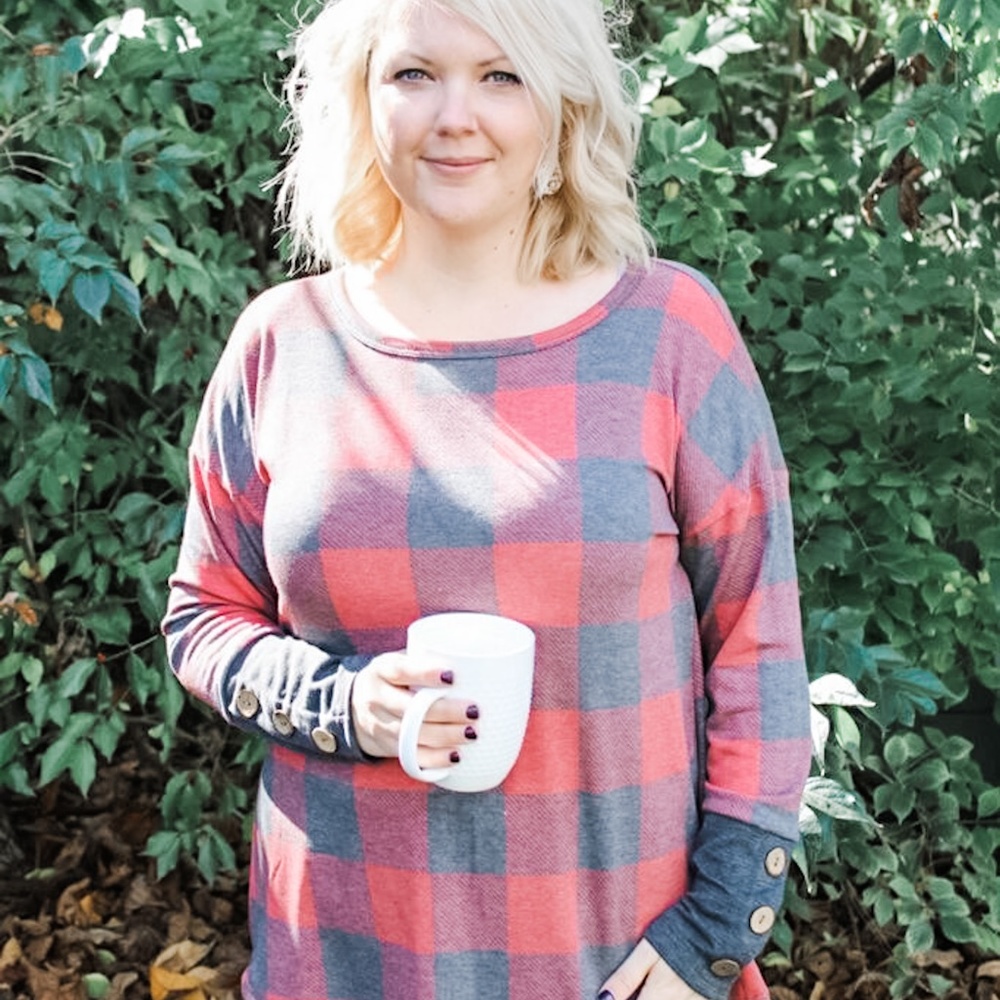 Muted Buffalo Plaid Long Sleeve Boutique Top